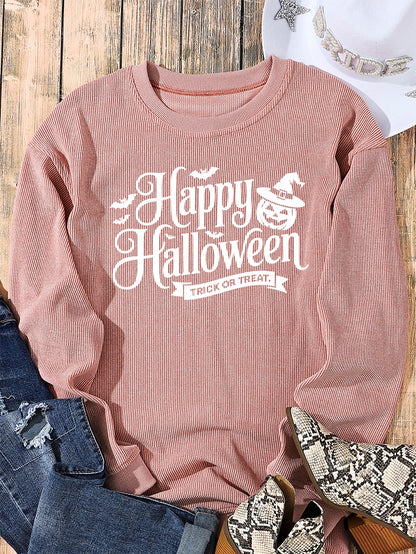 Happy Halloween Graphic Oversized Ribbed Knit Sweatshirt