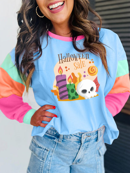 Spooky Halloween Graphic Colorblock Tee