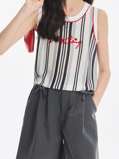 Girls Striped Tank Top Letter Embroidery Summer Vest