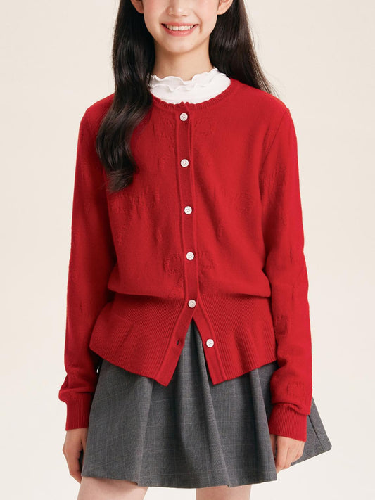Girl's Solid Color Knit Cardigan Button Front Sweater