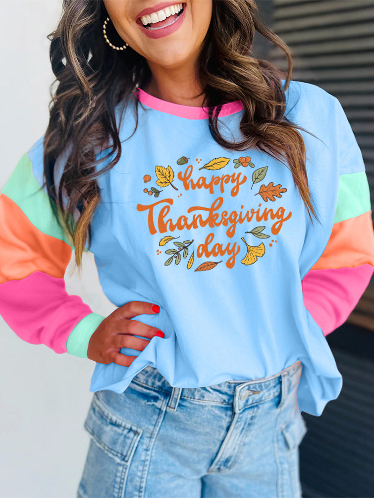 Happy Thanksgiving Day Colorblock Tee