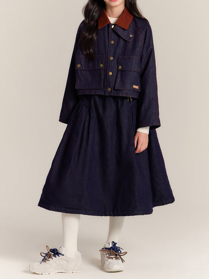 Girls Denim Jacket and Midi Skirt Outfit