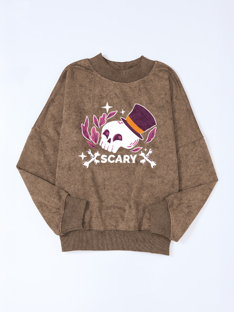 Halloween Skull Top Hat Graphic Drop Shoulder Sweatshirt
