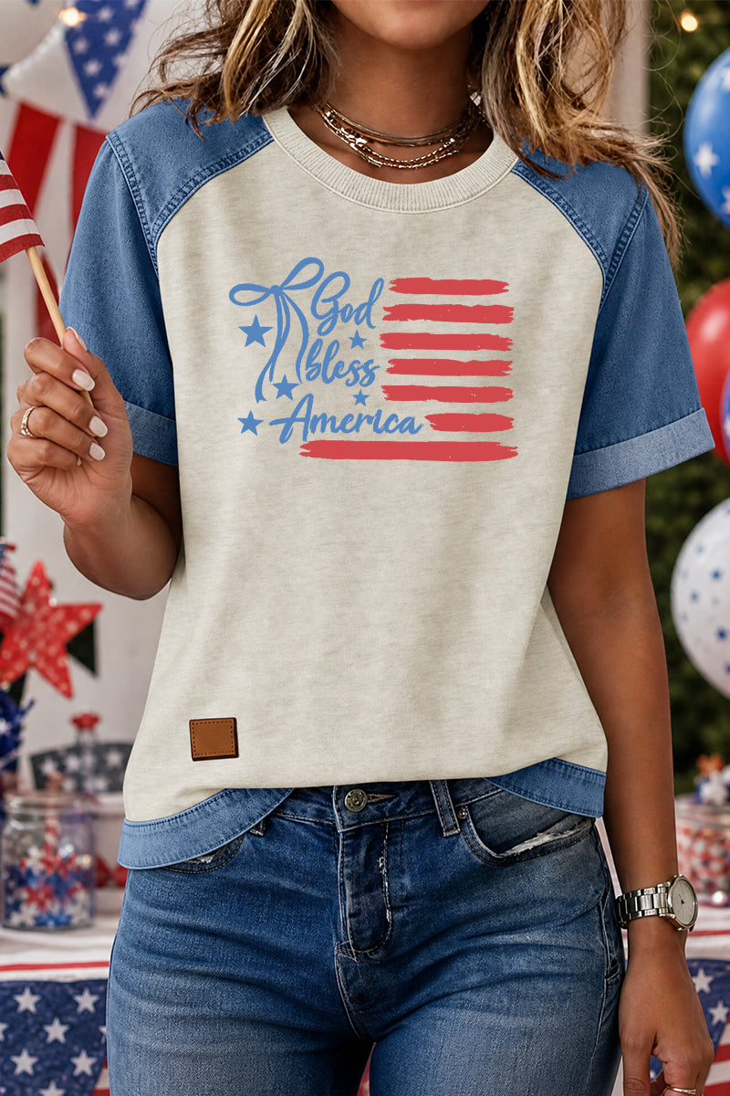 4th of July “God Bless America” Patchwork Tee