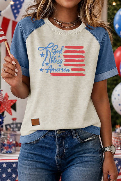 4th of July “God Bless America” Patchwork Tee