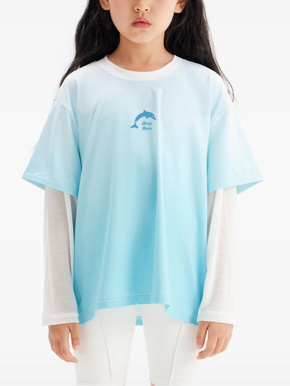 Girls Gradient Blue Short Sleeve Casual Sport T Shirt