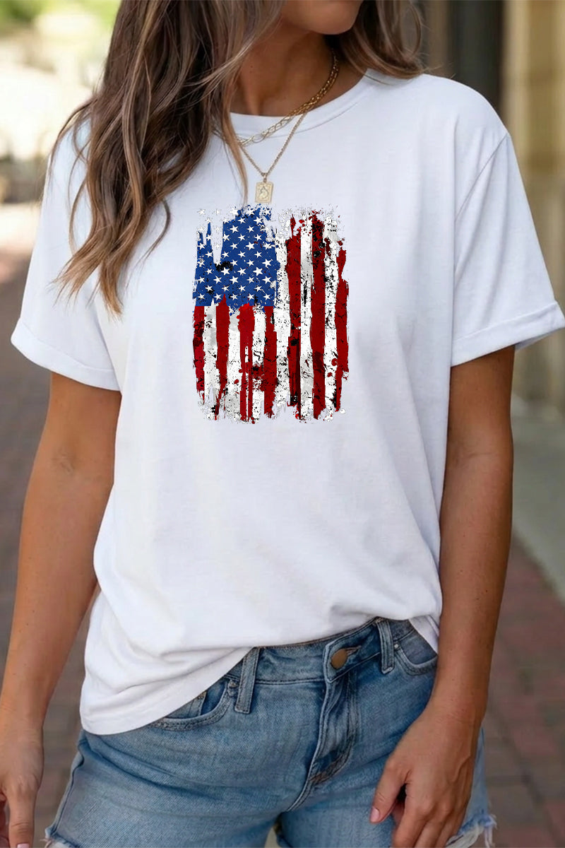 USA Flag Graphic July 4th Loose Fit Tee Shirt