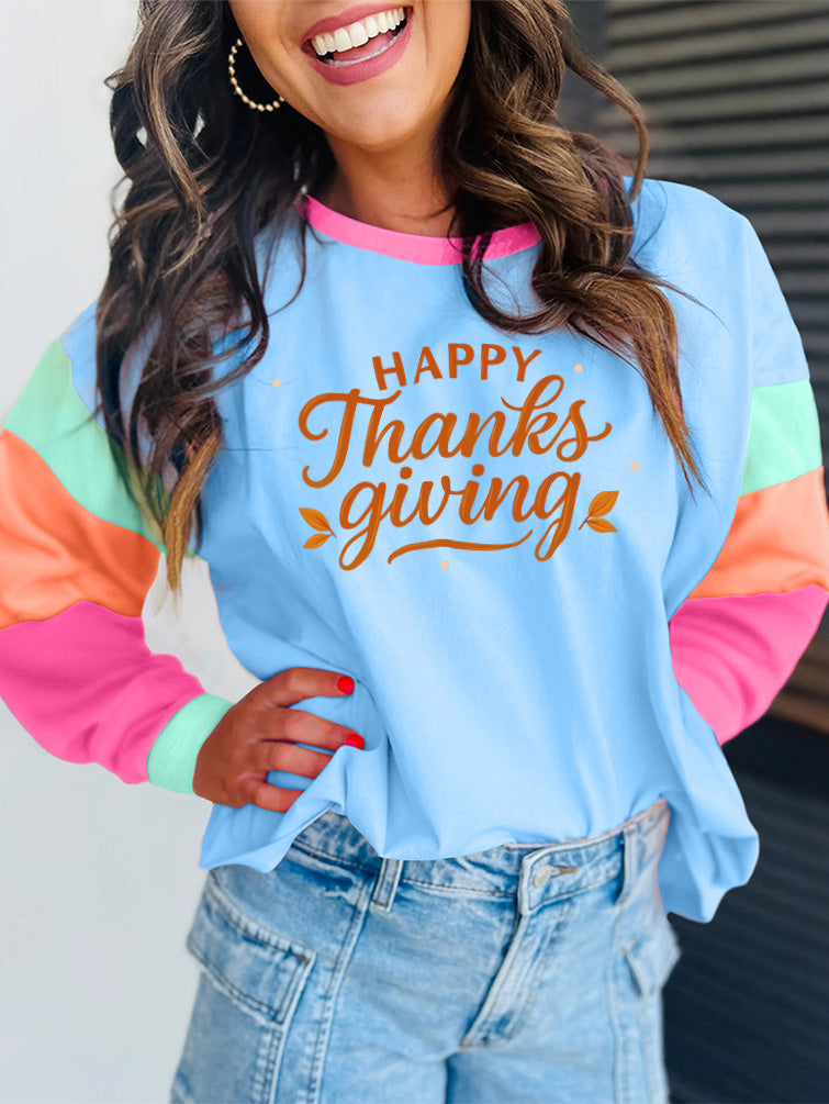 Happy Thanksgiving Day Colorblock Graphic Tee