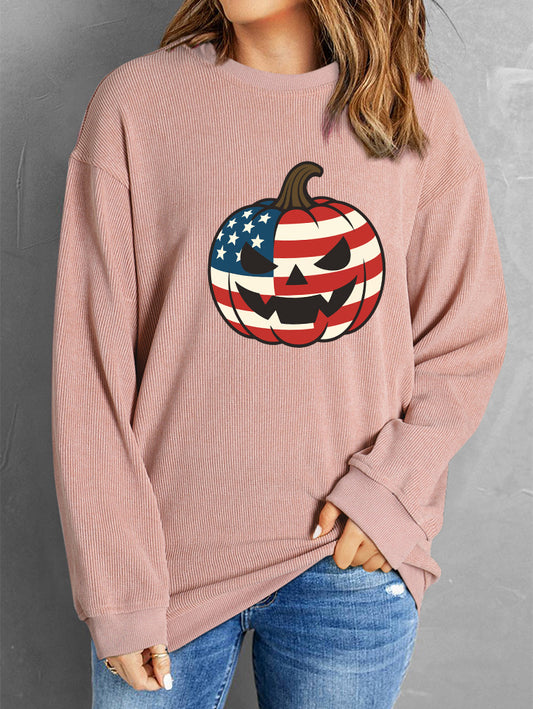 American Flag Pumpkin Graphic Oversized Ribbed Sweatshirt