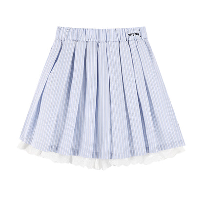 Girls Striped Doll Collar Embroidered Cat Set