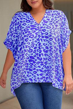 Plus Size Leopard Print v-Neck Pullover Top Plus Size Chiffon Sweater