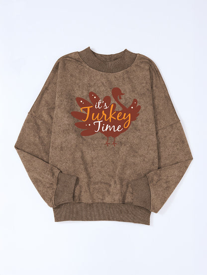 Thanksgiving Turkey Graphic Drop Shoulder Sweatshirt