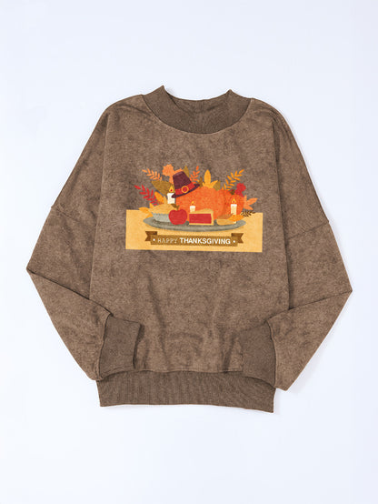 Thanksgiving Turkey Feast Graphic Drop Shoulder Sweatshirt