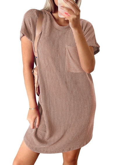 Women’s Textured Stripe Pocket T Shirt Dress Summer