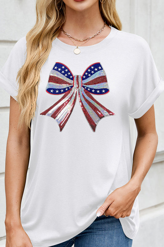 Patriotic Bow Graphic July 4th Tee Shirt Women