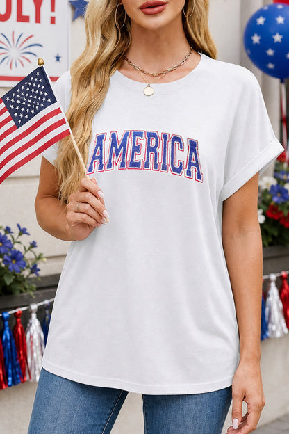 America Graphic July 4th Patriotic Tee Shirt Women
