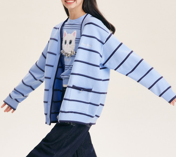 Cute Striped Knit Cardigan Sweater for Girls