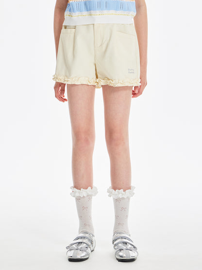 Girls Ruffle Hem Cotton Knit Summer Casual Shorts