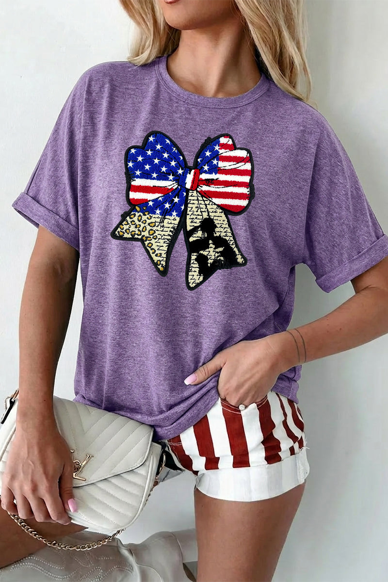 4th of July American Flag Bow Graphic Tee