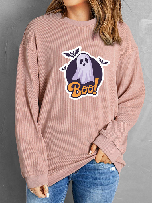 Halloween Ghost Boo Graphic Oversized Ribbed Sweatshirt