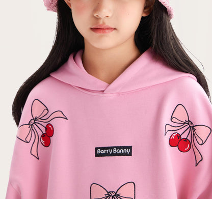 Girls Pink Cherry Hoodie Sweatshirt Casual Loose Fit