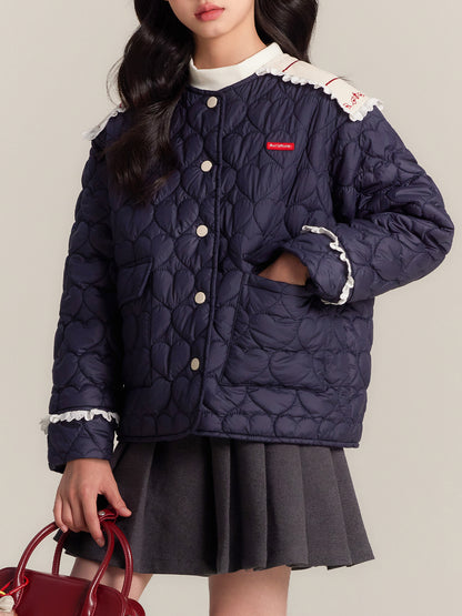 Girls Heart Print Puffer Jacket – Warm Cozy Coat