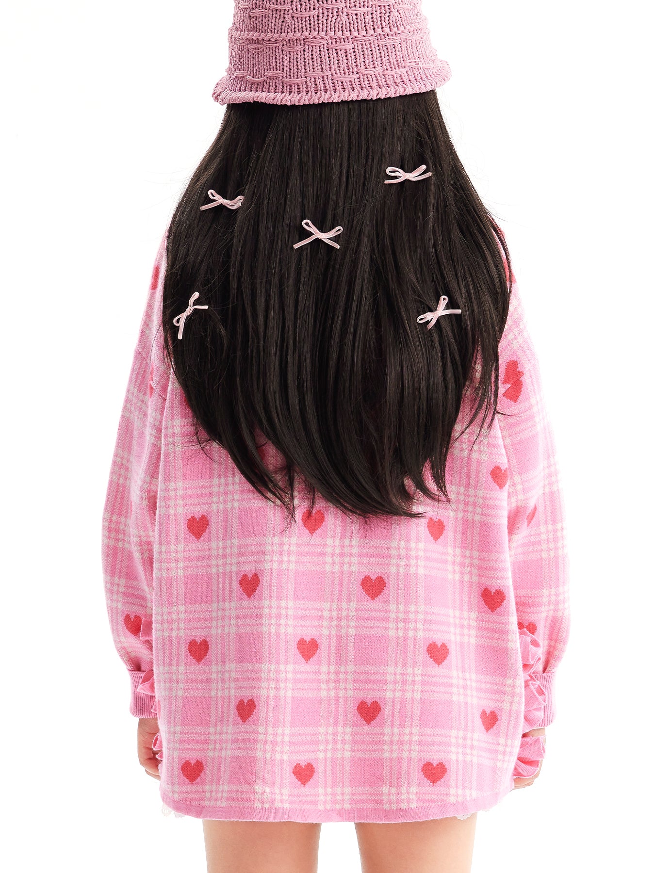 Pink Heart Plaid Ruffle Cardigan for Girls