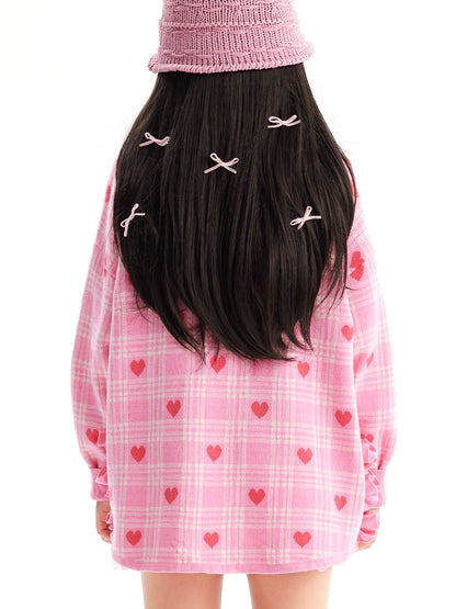 Pink Heart Plaid Ruffle Cardigan for Girls