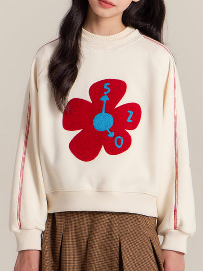 Girls Cozy Flower Graphic Fleece Sweatshirt Casual