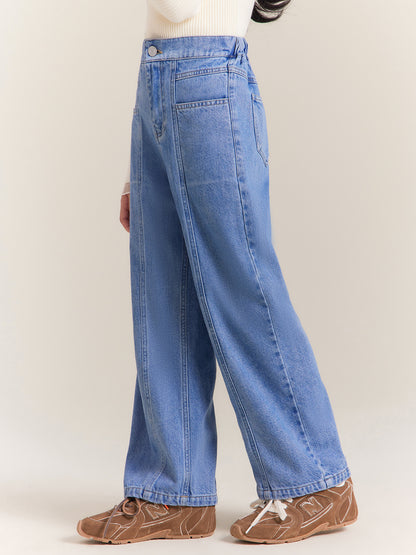 Girls High Waist Wide Leg Denim Jeans Casual Loose Fit