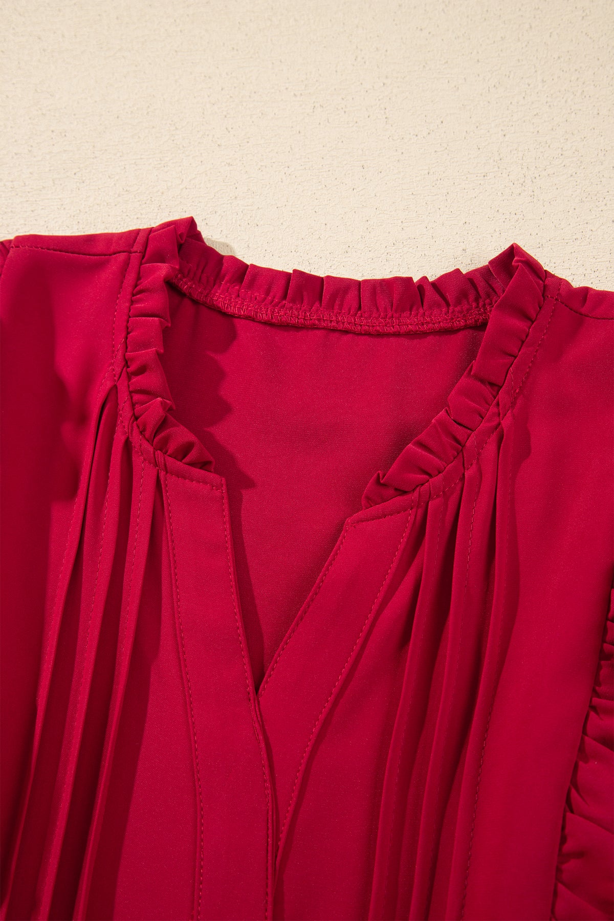 Red Ruffle V-Neck Long Sleeve Tiered Midi Dress