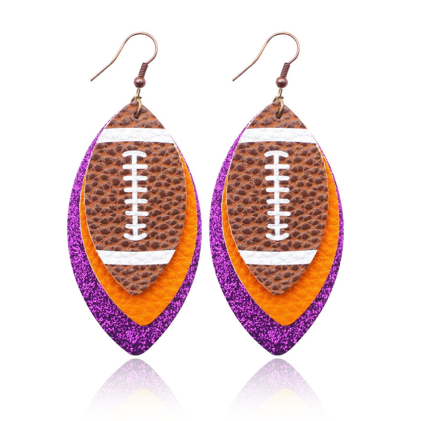 Chestnut Rugby Football Shape PU Leather Drop Earrings