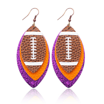 Chestnut Rugby Football Shape PU Leather Drop Earrings
