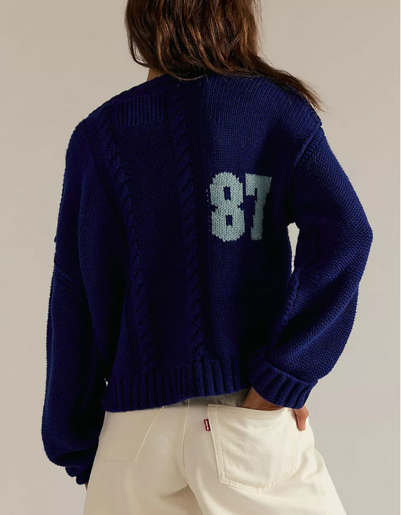 Oversized Knit Pullover with Bold 87 Print