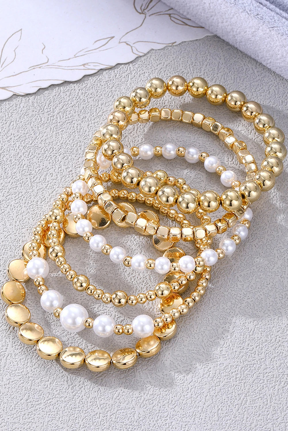 Gold Pearl Beaded Minimalist Multi Layer Elastic Bracelets