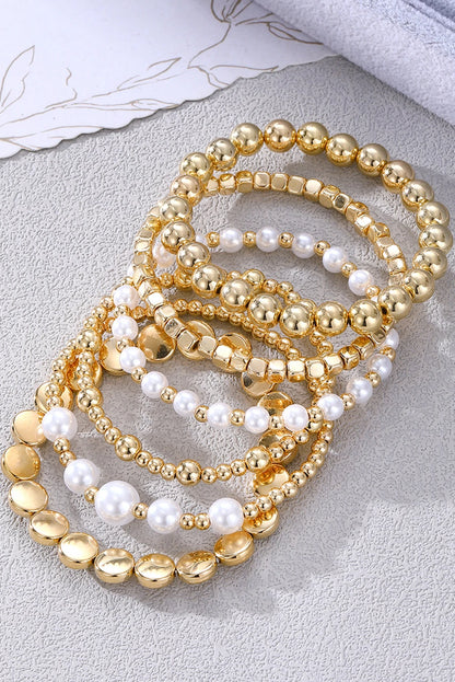 Gold Pearl Beaded Minimalist Multi Layer Elastic Bracelets