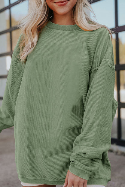 Black Ribbed Corduroy Oversized Pullover Sweatshirt