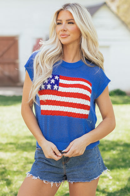 American Flag Knit Sweater Vest Patriotic Summer Top