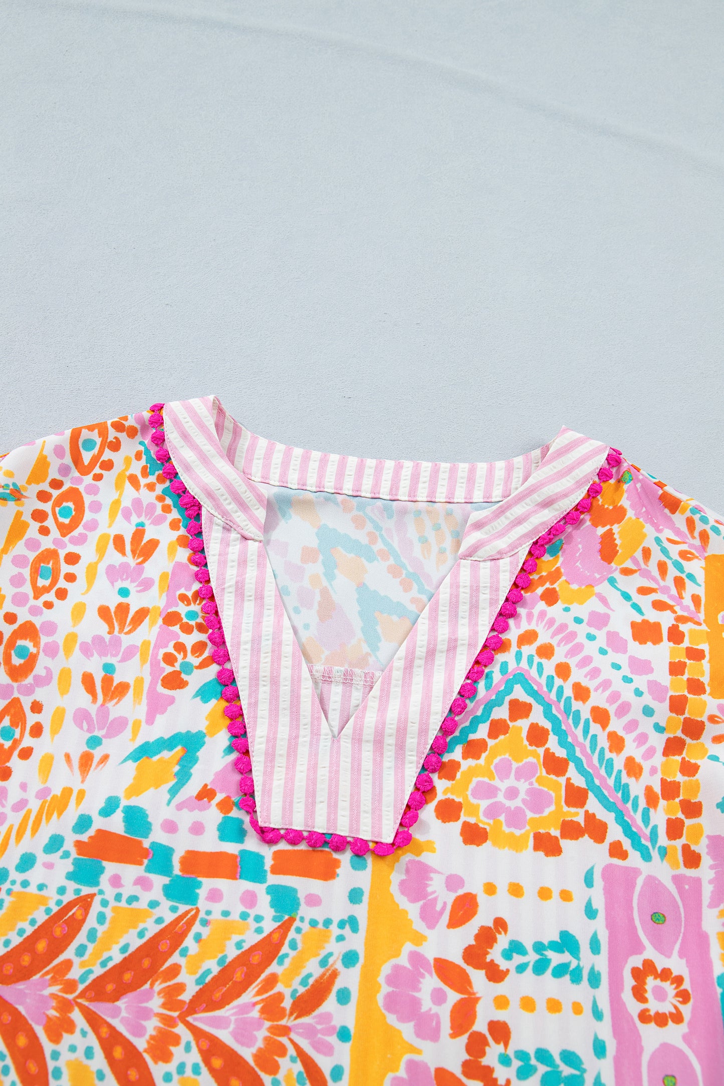 Boho Patchwork Print Flutter Sleeve V Neck Blouse