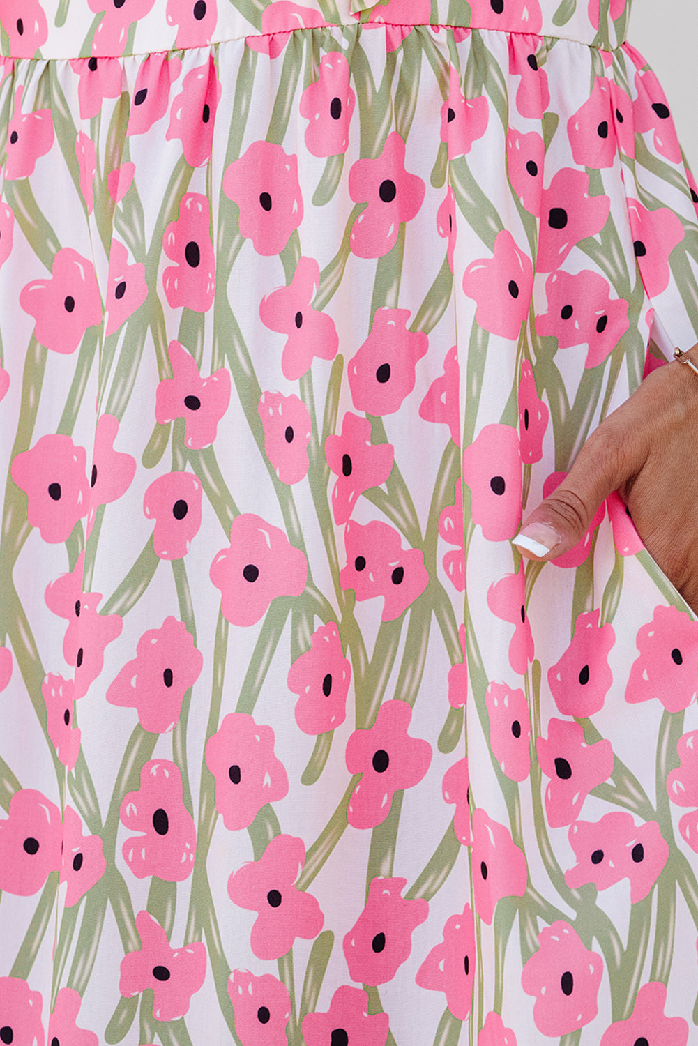 Pink Floral Square Neck Ruffle Sleeve Maxi Dress