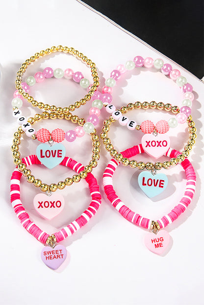 Valentine Heart Beaded Elastic Bracelet Stack Set