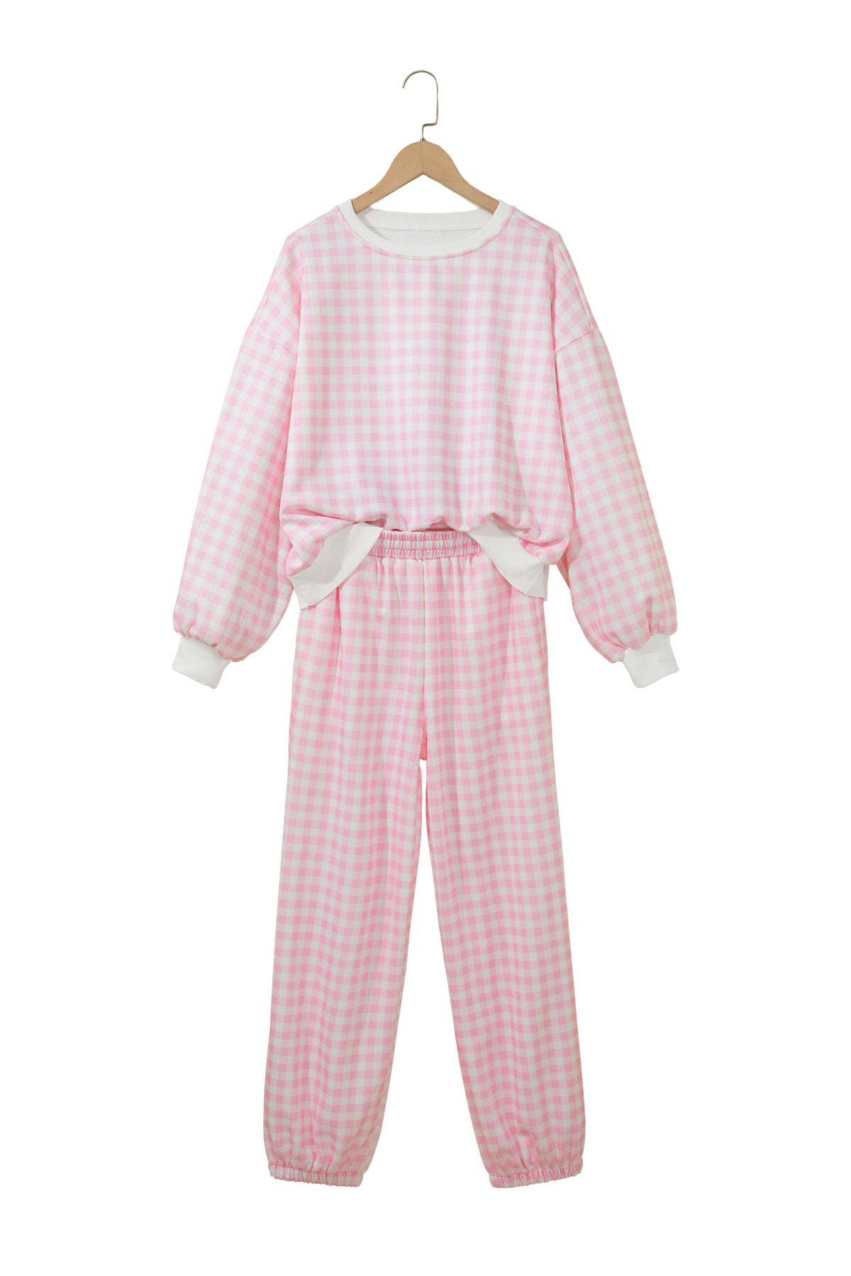 Plaid Polyester Pant Set Casual Wide Leg