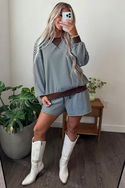 Women's Striped Oversized Contrast Trim 2-Piece Set