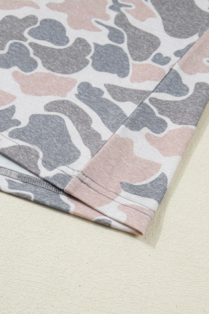 Camo Print Cotton Tee & Wide Leg Lounge Set