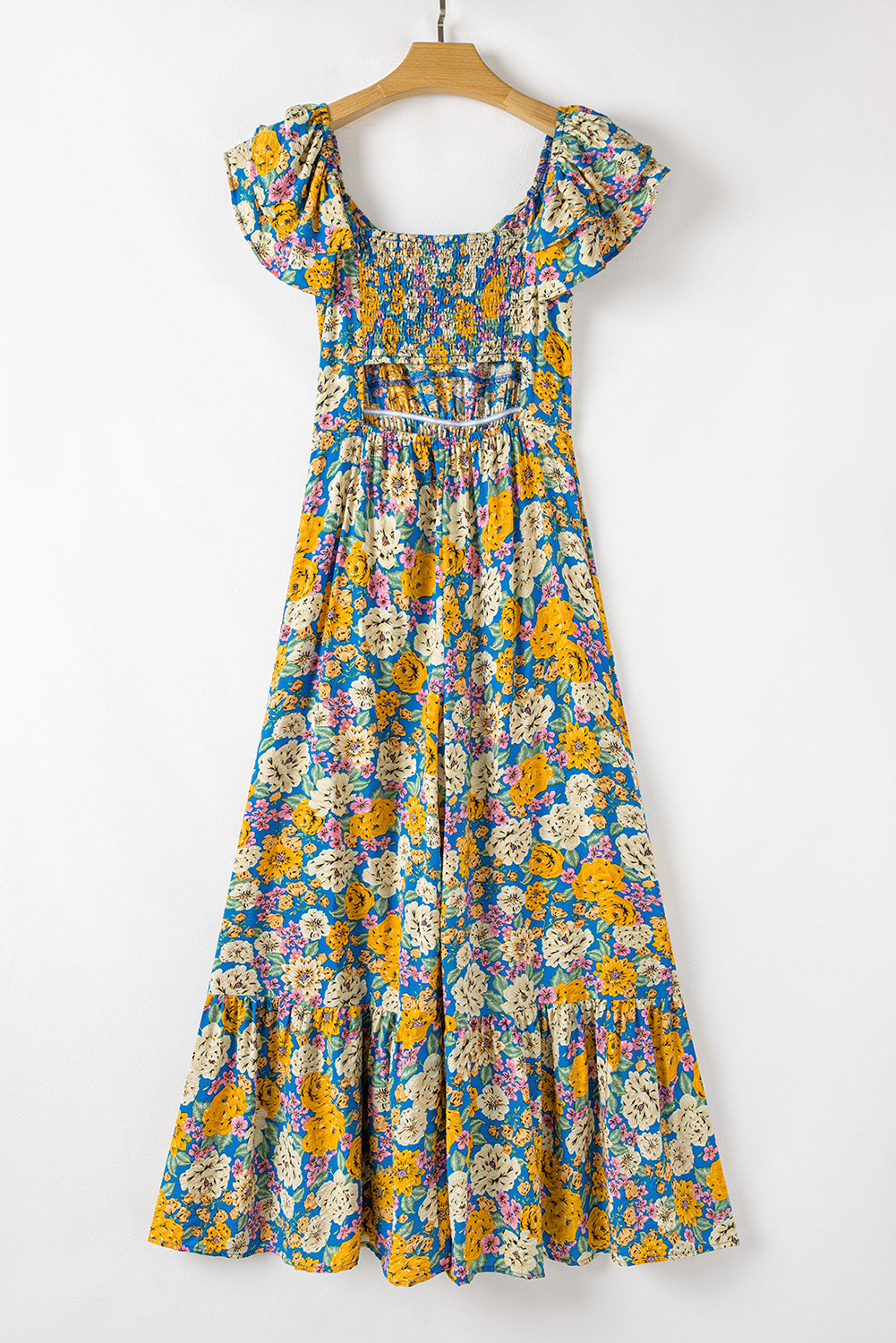 Floral Wide Leg Jumpsuit Cutout High Waist Boho Style