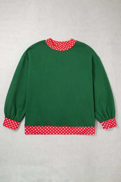 Polka Dot Trim Plus Size Crew Neck Tunic Sweatshirt