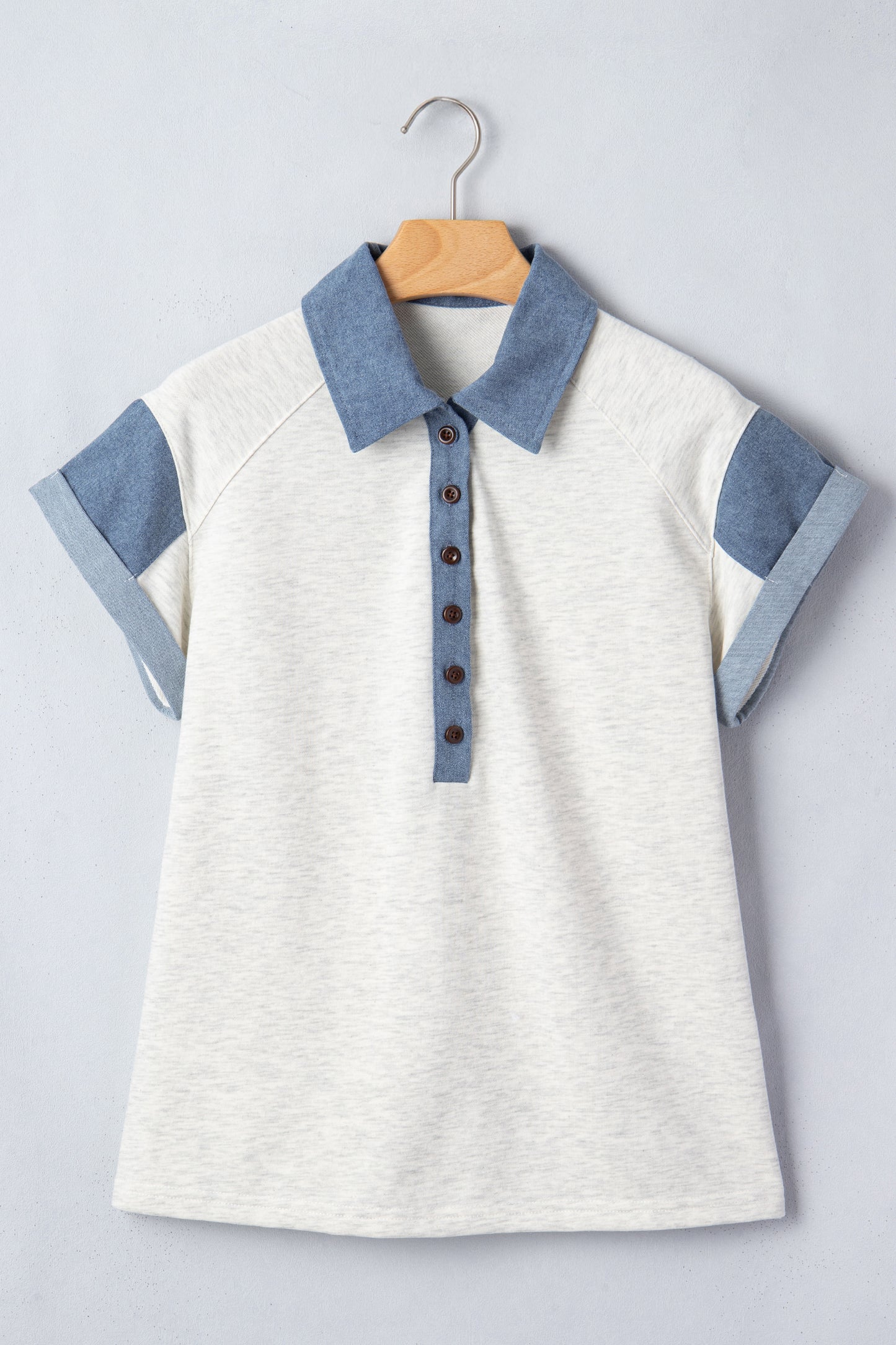 Color Block Polo Henley Button Short Sleeve Casual Top