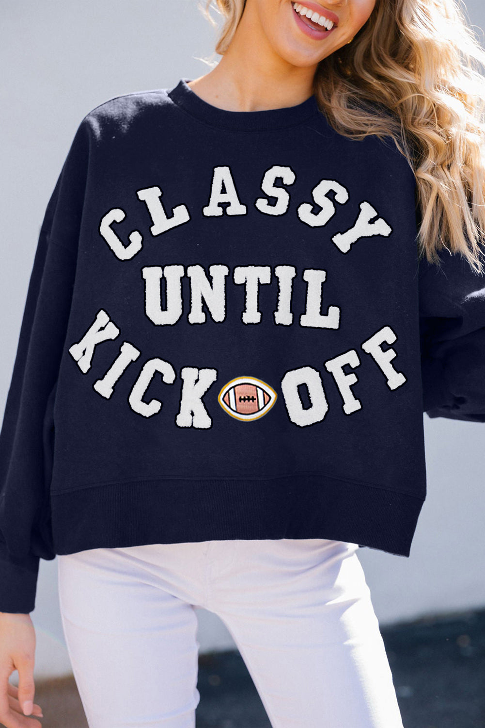CLASSY UNTIL KICKOFF Football Graphic Oversized Sweatshirt