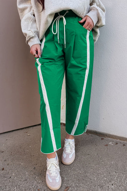 Game Day Side Stripe Drawstring Cropped Wide Leg Pants