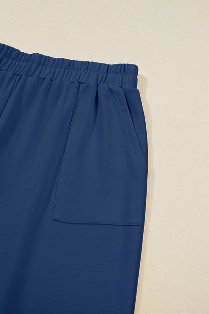 Black Plus Size Elastic Waist Asymmetrical Loose Capris Pants